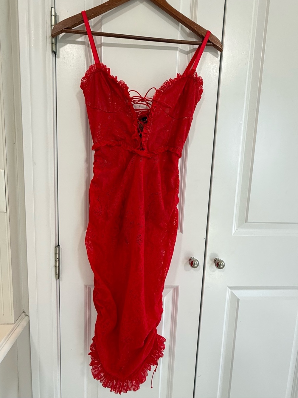For Love And Lemons Red Lace Lace-Up Chemise